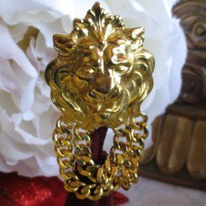 💕 GOLD VINTAGE TIGER BROOCH WITH CHAINS 💕